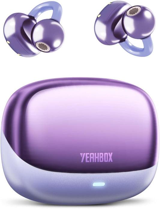 Popo Air Open Headphones, Open-Ring Comfort with Tri-Curve Snug Clip, Powerful Sound with Super Bass, 4-Mic Clear Calls, IP55 Waterproof, 32H Playtime, Lightweight (Purple)