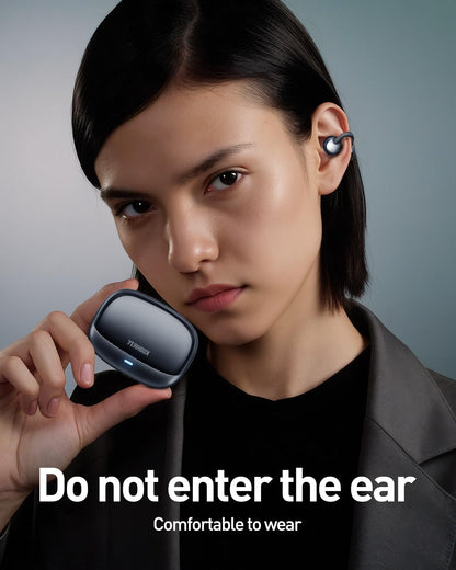 Popo Air Open Headphones, Open-Ring Comfort with Tri-Curve Snug Clip, Powerful Sound with Super Bass, 4-Mic Clear Calls, IP55 Waterproof, 32H Playtime, Lightweight (Black)