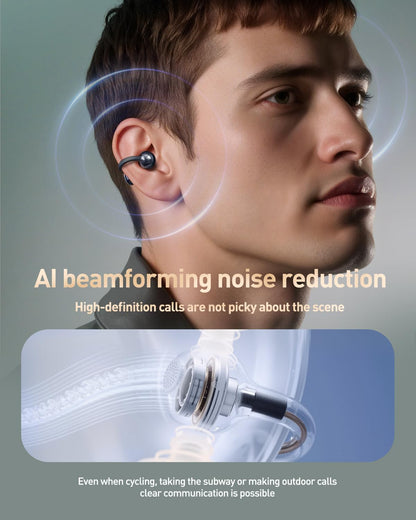 Popo Air Open Headphones, Open-Ring Comfort with Tri-Curve Snug Clip, Powerful Sound with Super Bass, 4-Mic Clear Calls, IP55 Waterproof, 32H Playtime, Lightweight (Black)