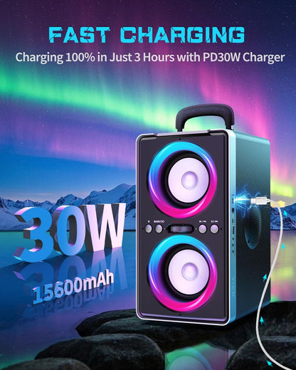Bluetooth Speaker, 200W Peak Loud Stereo with Big Bass, 20H Playtime, TWS, Fast Charging, Portable Handle, Wireless Large Boombox Bocina with LED Light for Party Outdoor Backyard Camping