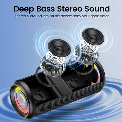 Portable Bluetooth Speaker, Bluetooth 5.4 Wireless Speaker with 20W HD Loud Stereo Sound, 20H Playtime, IP7 Waterproof, LED Lights, TWS Pairing, Built-in Mic, for Outdoor, Home, Party, Beach, Gift