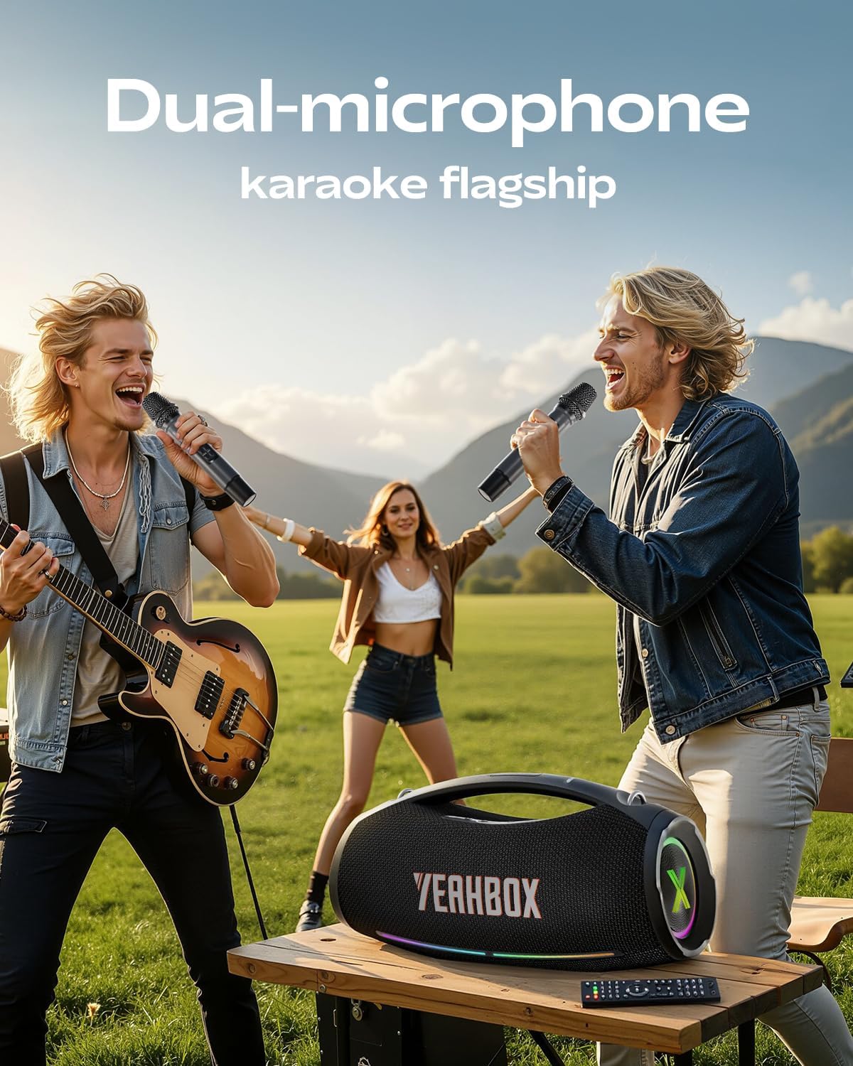 X-Boom X 120W Portable Bluetooth Speaker with Dual Wireless Microphones, HiFi Sound, DSP Tuning, 20000mAh Battery, TWS Pairing, IPX6 Waterproof, Karaoke Party Speaker for Outdoor & Home