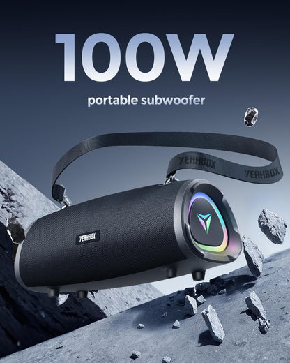 120W Max Portable Speaker Loud Wireless Bass Booster with RGB Lights, IPX6 Waterproof Outdoor Large Big Subwoofer, Dual DSP, Indoor/Outdoor for Camping, Party/24H/TF/AUX/EQ (Black)