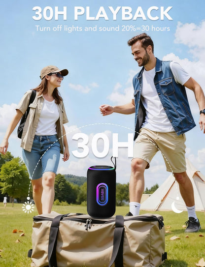 Portable Bluetooth Speaker x Stocking Stuffers, Bluetooth 5.4 Speaker, 30W Dual Speaker, 2.0 Channel, Deep Bass, 30H Playtime, Colorful RGB Lights, IPX7 Waterproof, White Elephant Gifts for Adults