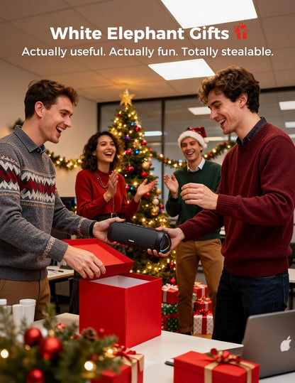 Bluetooth Speaker Gifts for Men: Portable Wireless, IPX5 Waterproof, White Elephant Gifts for Adults, Stocking Stuffers for Teens Boy Girl, Up to 20H Playtime, TWS Pair, for Home/Party/Outdoor (Black)