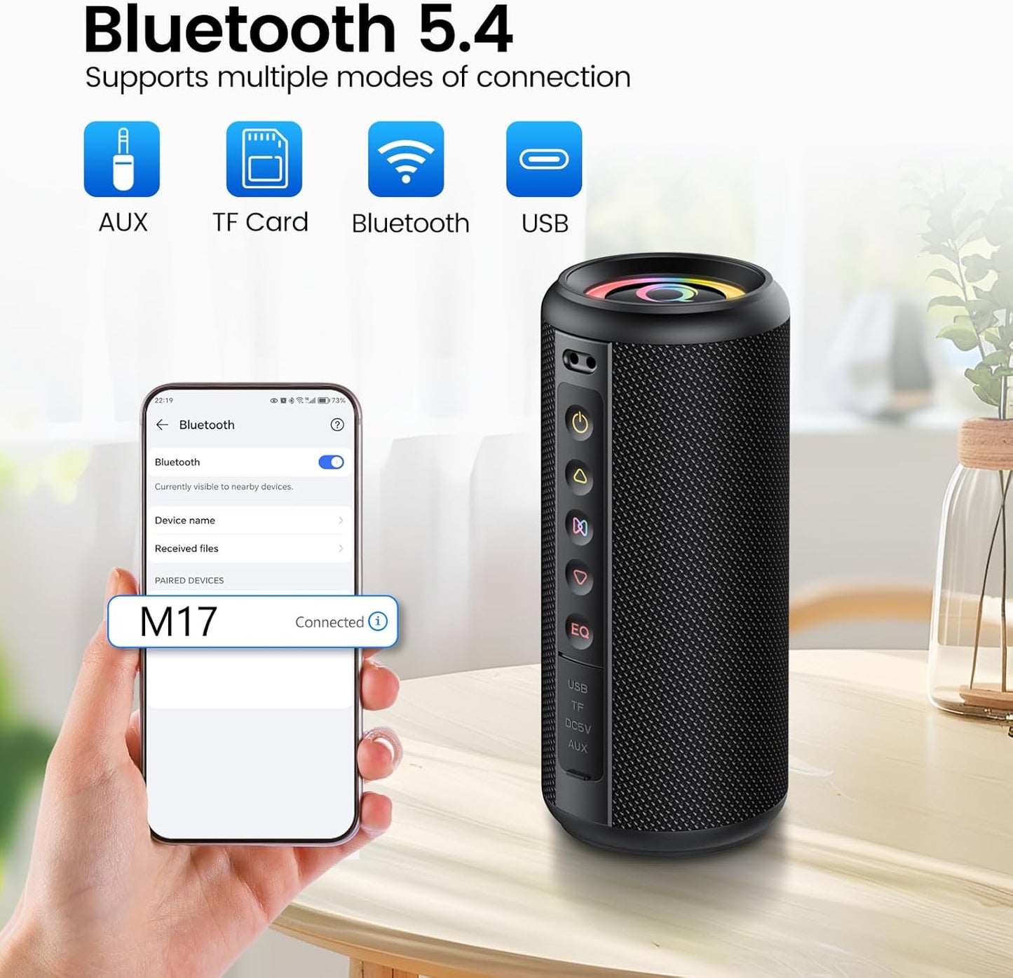 Portable Bluetooth Speaker, Bluetooth 5.4 Wireless Speaker with 20W HD Loud Stereo Sound, 20H Playtime, IP7 Waterproof, LED Lights, TWS Pairing, Built-in Mic, for Outdoor, Home, Party, Beach, Gift