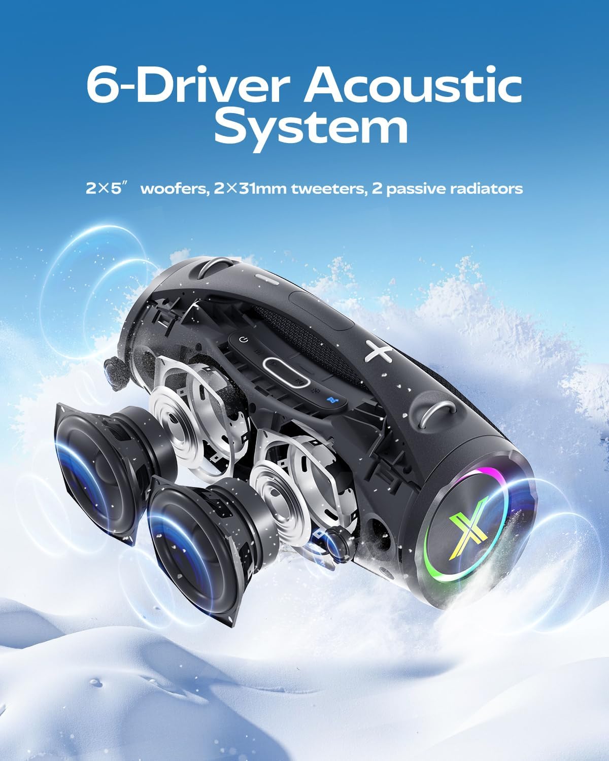 X-Boom X 120W Portable Bluetooth Speaker with Dual Wireless Microphones, HiFi Sound, DSP Tuning, 20000mAh Battery, TWS Pairing, IPX6 Waterproof, Karaoke Party Speaker for Outdoor & Home