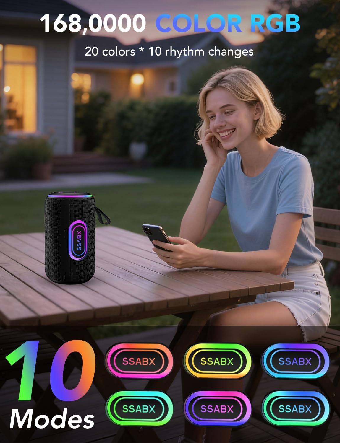 Portable Bluetooth Speaker x Stocking Stuffers, Bluetooth 5.4 Speaker, 30W Dual Speaker, 2.0 Channel, Deep Bass, 30H Playtime, Colorful RGB Lights, IPX7 Waterproof, White Elephant Gifts for Adults