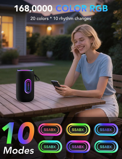 Portable Bluetooth Speaker x Stocking Stuffers, Bluetooth 5.4 Speaker, 30W Dual Speaker, 2.0 Channel, Deep Bass, 30H Playtime, Colorful RGB Lights, IPX7 Waterproof, White Elephant Gifts for Adults