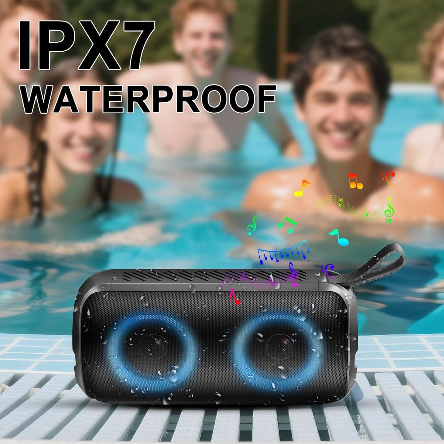 Bluetooth Speaker, 2025 New Stocking Stuffers Portable Wireless Speaker with 6D Loud Sound, IPX7 Waterproof, HD Call, RGB Lights, 12H Playtime for Home/Party/Outdoor/Beach, White Elephant Gift