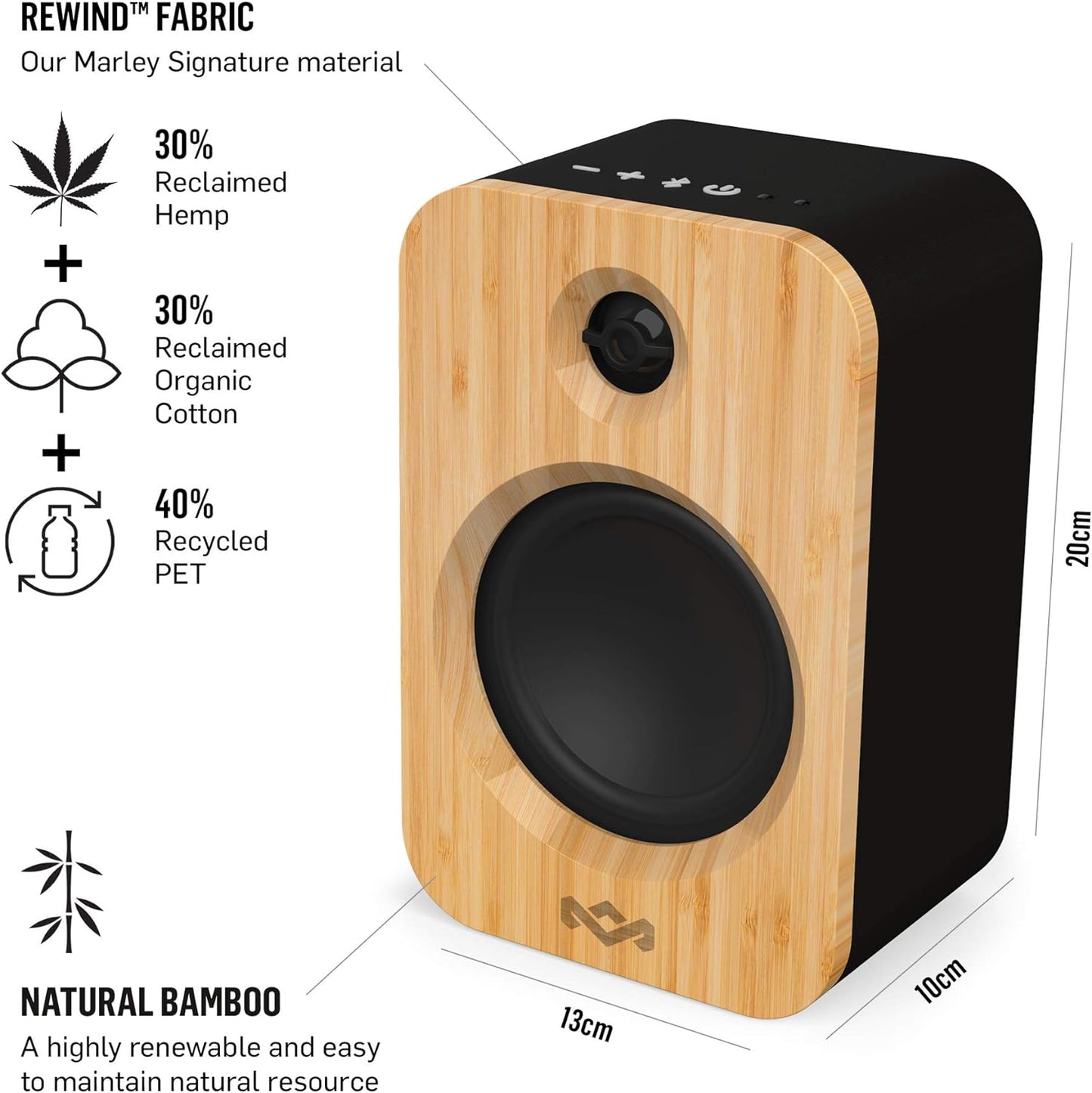 House of Marley Get Together Duo, Powerful Bookshelf Speakers with Wireless Bluetooth Connectivity and Sustainable Materials