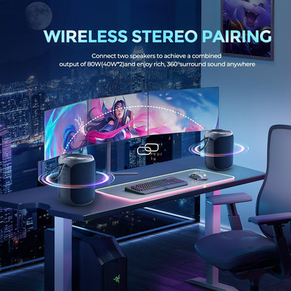 Portable Bluetooth Speaker with Stereo, IPX7 Waterproof, Bluetooth 5.3 with 4-in 1 BT/Aux/TF-Card/U Disk Input, 40W Wireless Speaker for Outdoor/Home/Party/Electronic Gadgets