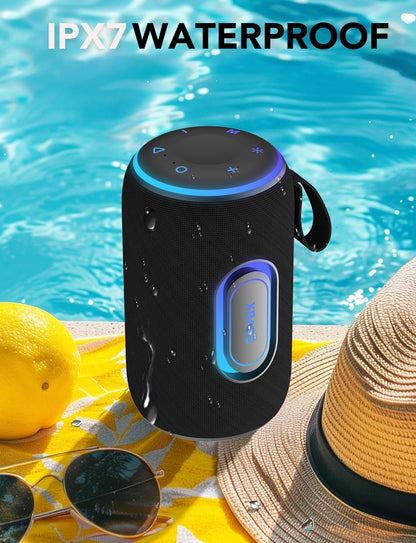 Portable Bluetooth Speaker x Stocking Stuffers, Bluetooth 5.4 Speaker, 30W Dual Speaker, 2.0 Channel, Deep Bass, 30H Playtime, Colorful RGB Lights, IPX7 Waterproof, White Elephant Gifts for Adults