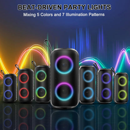 Bluetooth Speaker, 2025 New Stocking Stuffers Portable Wireless Speaker with 6D Loud Sound, IPX7 Waterproof, HD Call, RGB Lights, 12H Playtime for Home/Party/Outdoor/Beach, White Elephant Gift