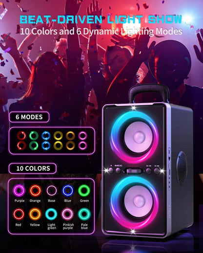 Bluetooth Speaker, 200W Peak Loud Stereo with Big Bass, 20H Playtime, TWS, Fast Charging, Portable Handle, Wireless Large Boombox Bocina with LED Light for Party Outdoor Backyard Camping