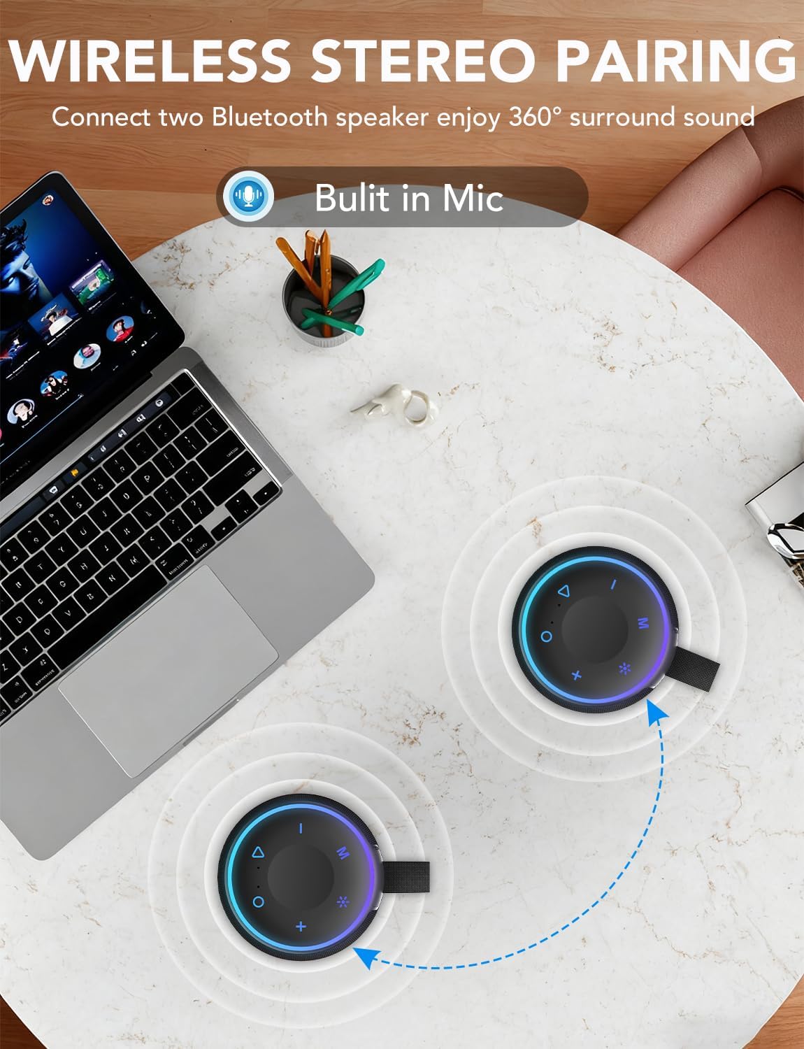 Portable Bluetooth Speaker x Stocking Stuffers, Bluetooth 5.4 Speaker, 30W Dual Speaker, 2.0 Channel, Deep Bass, 30H Playtime, Colorful RGB Lights, IPX7 Waterproof, White Elephant Gifts for Adults