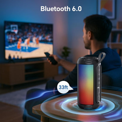 FULMINARE Portable Bluetooth Speaker with 26W HD Sound, Speakers Bluetooth Wireless 6.0, AUX&TF-Card&USB Input, LED Lights, IPX5 Waterproof, 16H Playtime for Home/Outdoor/Party, Birthday Gift (Black)