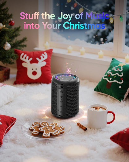 Portable Bluetooth Speaker with Lights, Stocking Stuffers, Powerful Crystal Clear Sound, IPX5 Waterproof, All Day Playtime, BT 5.3, TWS Paring, Small Wireless Speaker for Outdoor, White Elephant Gifts