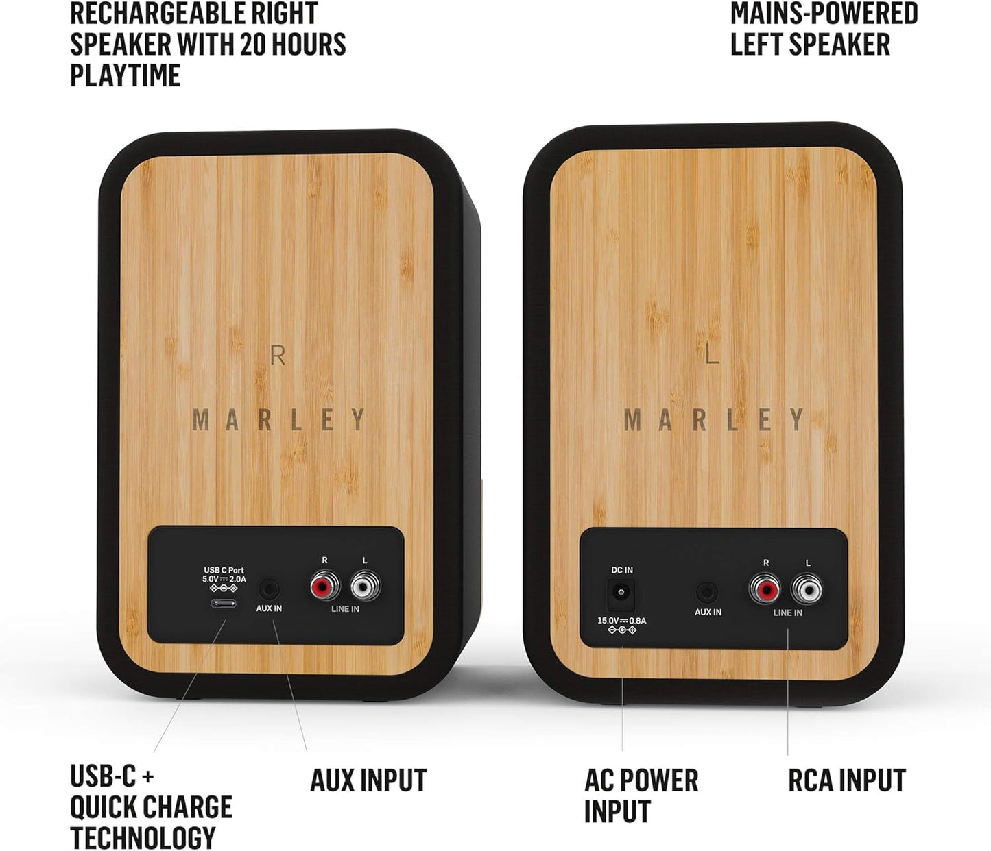 House of Marley Get Together Duo, Powerful Bookshelf Speakers with Wireless Bluetooth Connectivity and Sustainable Materials
