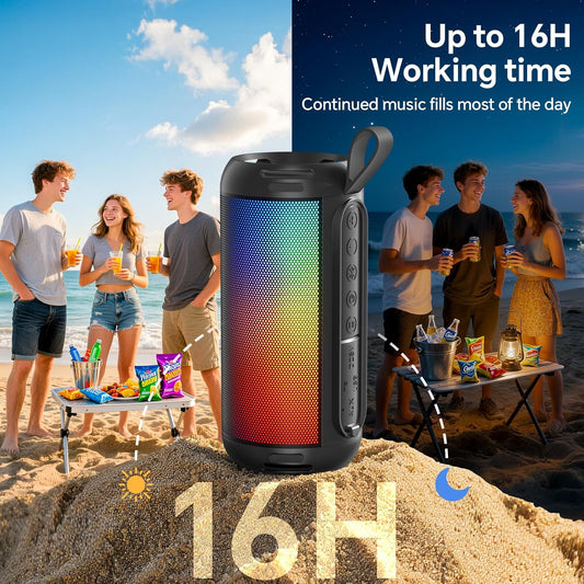 FULMINARE Portable Bluetooth Speaker with 26W HD Sound, Speakers Bluetooth Wireless 6.0, AUX&TF-Card&USB Input, LED Lights, IPX5 Waterproof, 16H Playtime for Home/Outdoor/Party, Birthday Gift (Black)