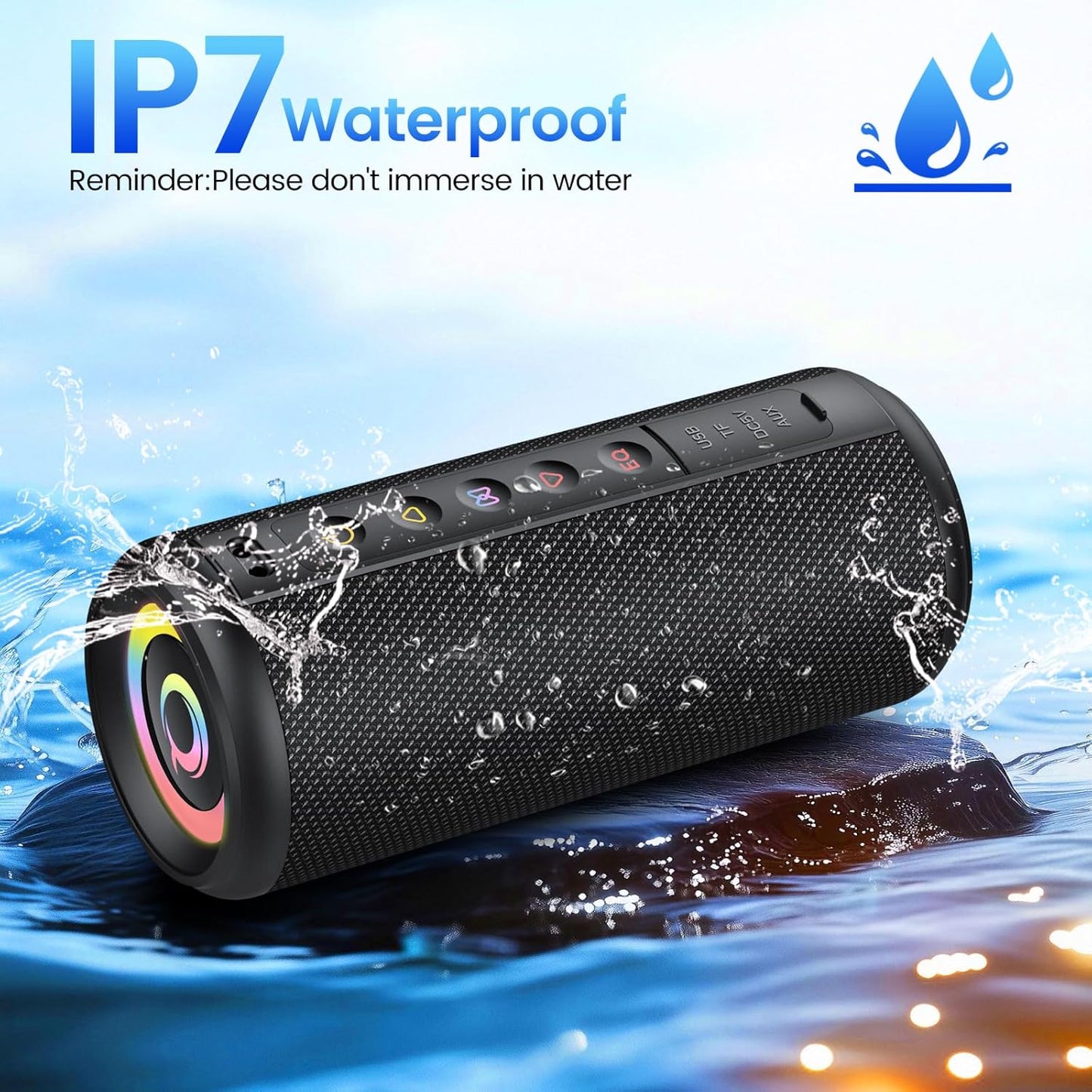 Portable Bluetooth Speaker, Bluetooth 5.4 Wireless Speaker with 20W HD Loud Stereo Sound, 20H Playtime, IP7 Waterproof, LED Lights, TWS Pairing, Built-in Mic, for Outdoor, Home, Party, Beach, Gift