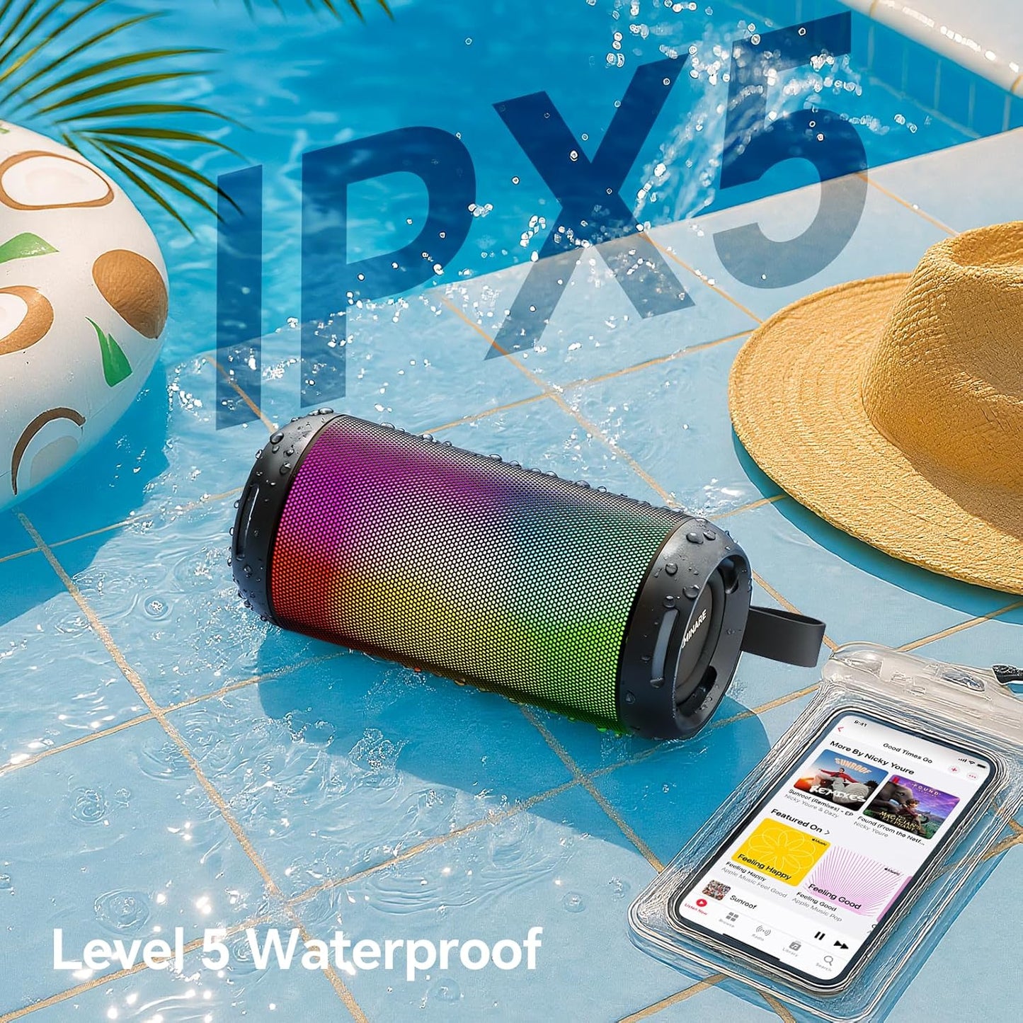 FULMINARE Portable Bluetooth Speaker with 26W HD Sound, Speakers Bluetooth Wireless 6.0, AUX&TF-Card&USB Input, LED Lights, IPX5 Waterproof, 16H Playtime for Home/Outdoor/Party, Birthday Gift (Black)