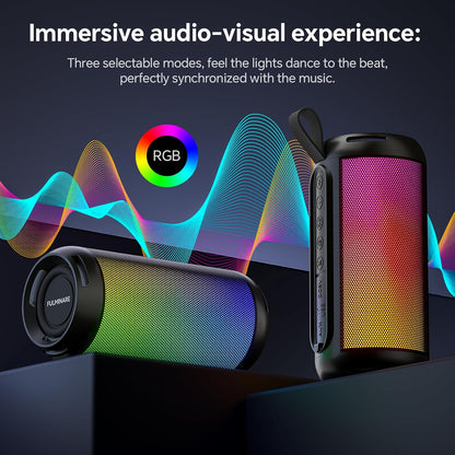 FULMINARE Portable Bluetooth Speaker with 26W HD Sound, Speakers Bluetooth Wireless 6.0, AUX&TF-Card&USB Input, LED Lights, IPX5 Waterproof, 16H Playtime for Home/Outdoor/Party, Birthday Gift (Black)