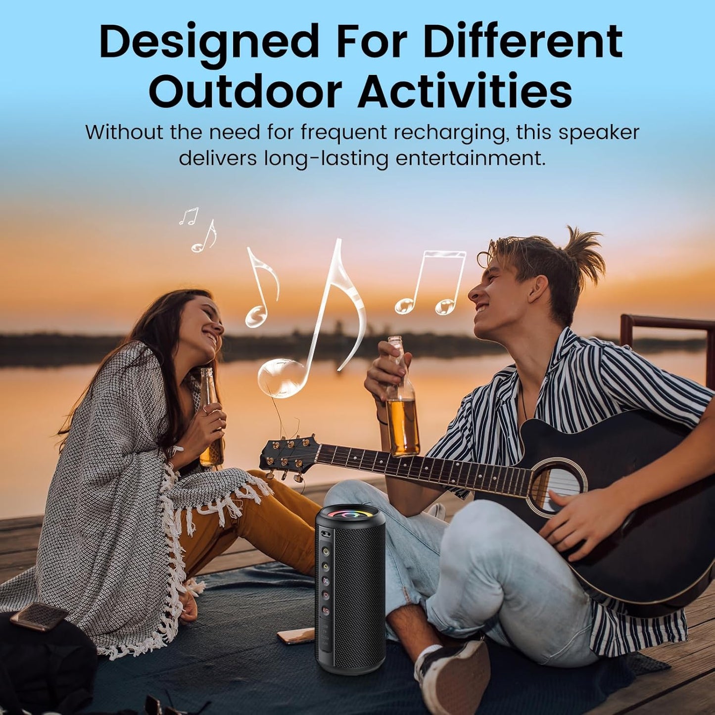 Portable Bluetooth Speaker, Bluetooth 5.4 Wireless Speaker with 20W HD Loud Stereo Sound, 20H Playtime, IP7 Waterproof, LED Lights, TWS Pairing, Built-in Mic, for Outdoor, Home, Party, Beach, Gift